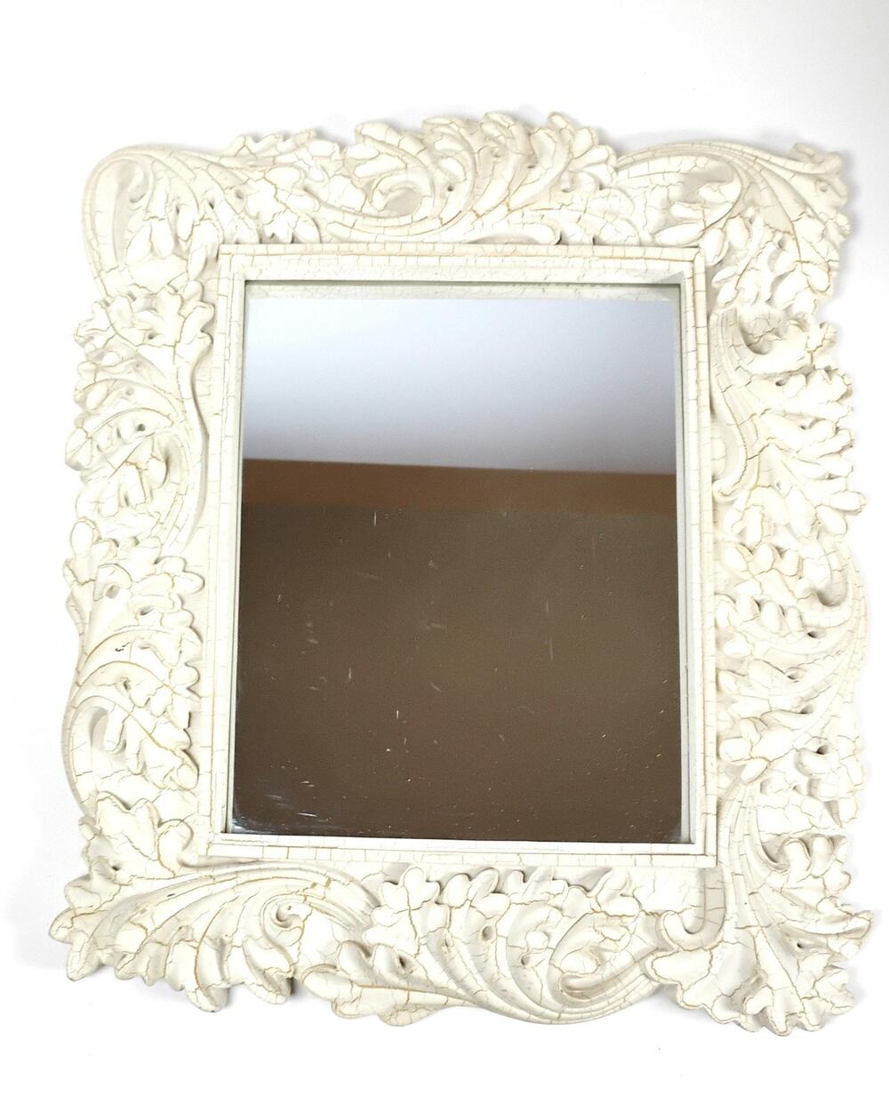 Ornate White Carved Wall Mirror Scroll Frame Crackle French Country Decor